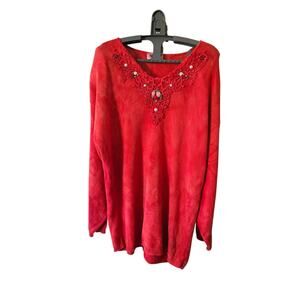 NONU Vintage Applique Sweater Roses and Pearls OS See Description